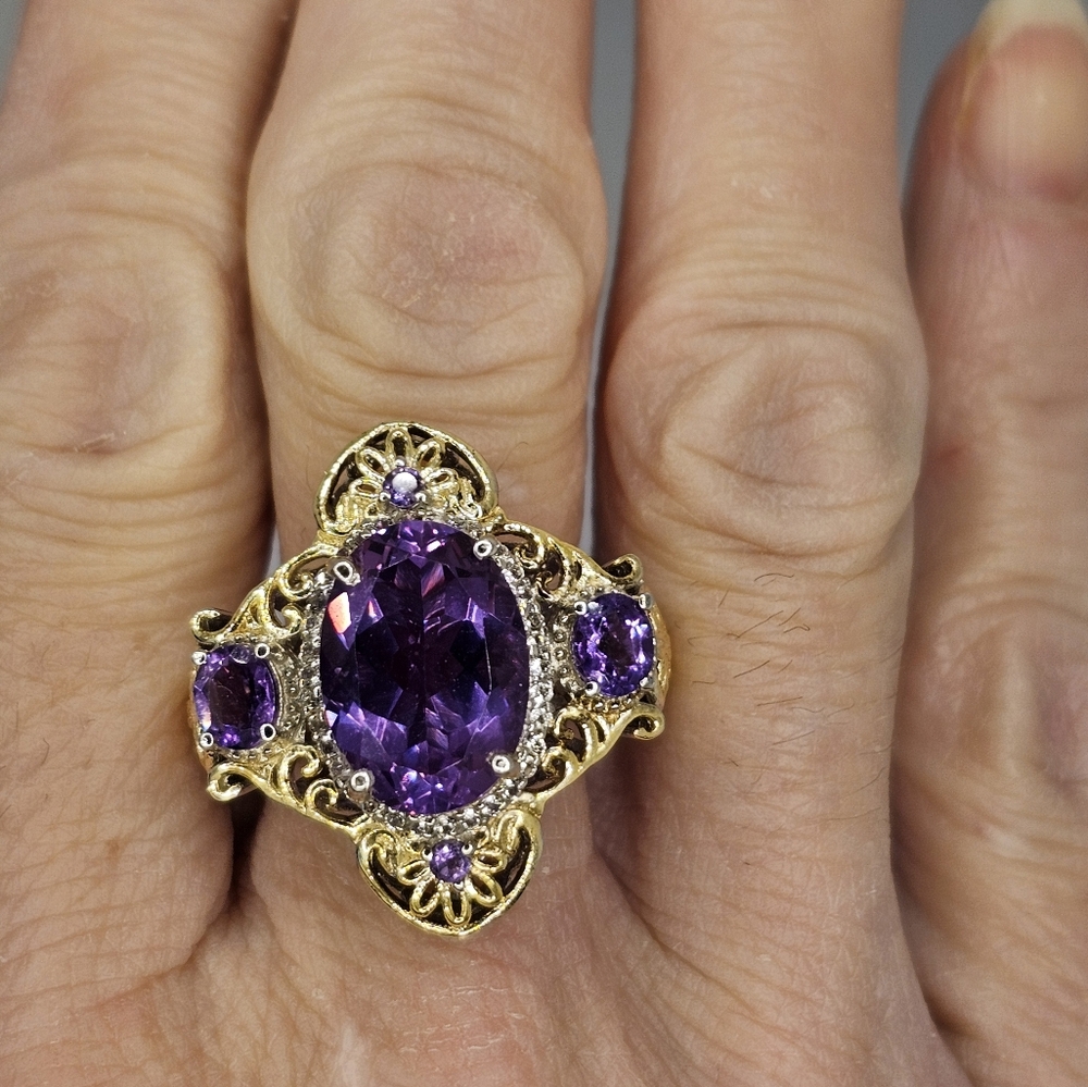 Gorgeous Amethyst Ring with Alexite Accents Size 8. Sterling & 18k Gold! - Picture 8 of 9